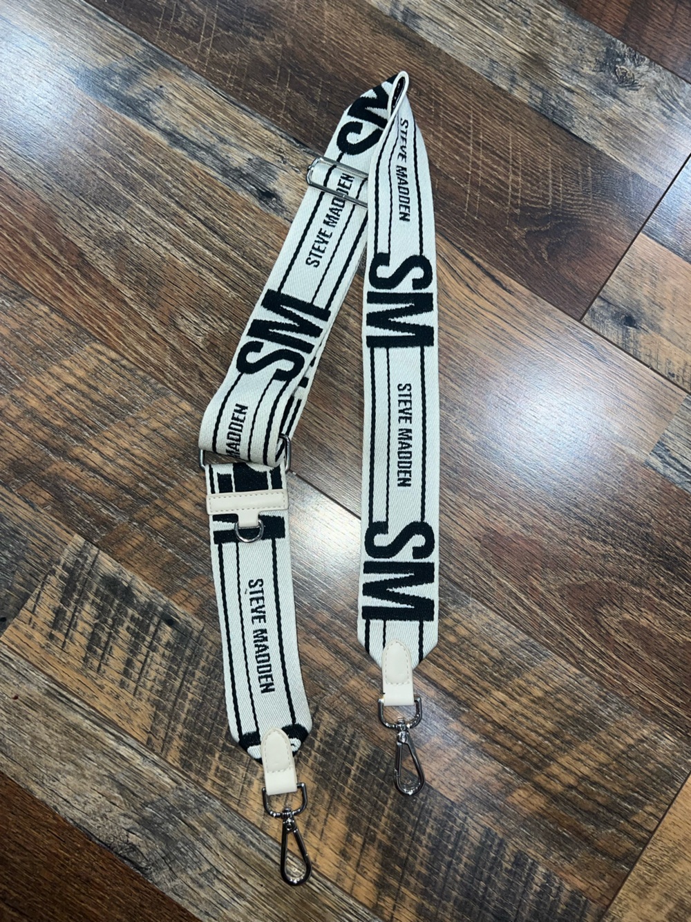 Steve Madden Black and Cream Branded Webbing Strap